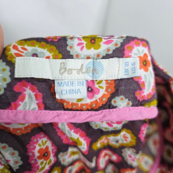 Boden Pink & White Paisley Tunic Swimsuit Cover up Women's size 6 Striped Hem - Picture 3 of 8